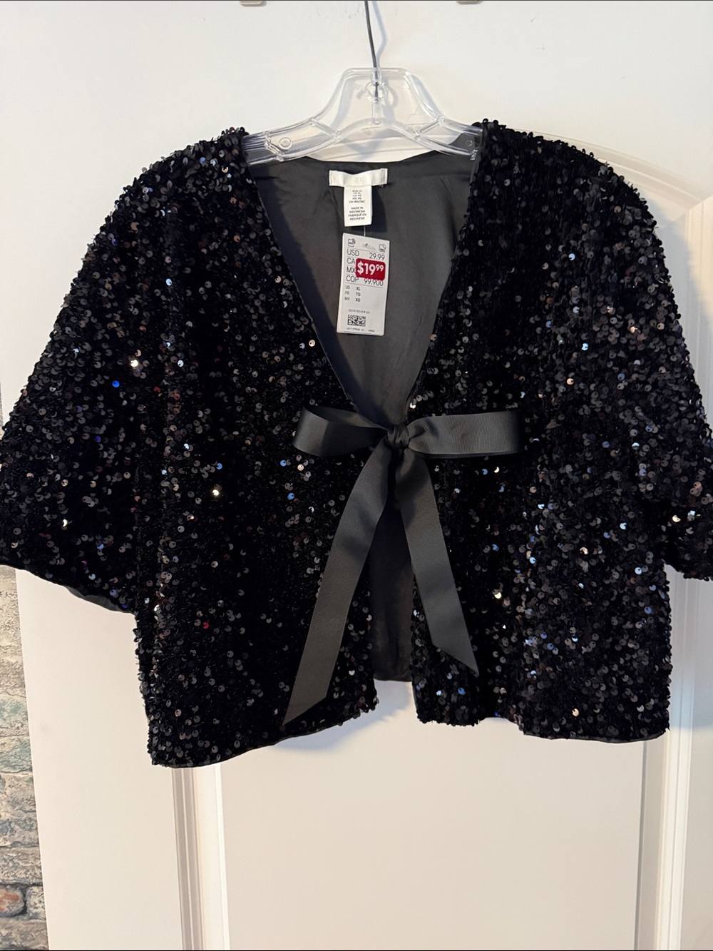 H&M Black Sequin Tie-Front Jacket